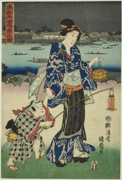 Avondvermaak in Ryogoku in de Oostelijke Hoofdstad door Toyohara Kunichika