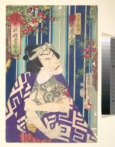 Imaginäres Porträt, Shuihuzhuan der Bühne: Tōryūdai - Schauspieler, Bandō Hikozaburō als Nyūunryū door Toyohara Kunichika