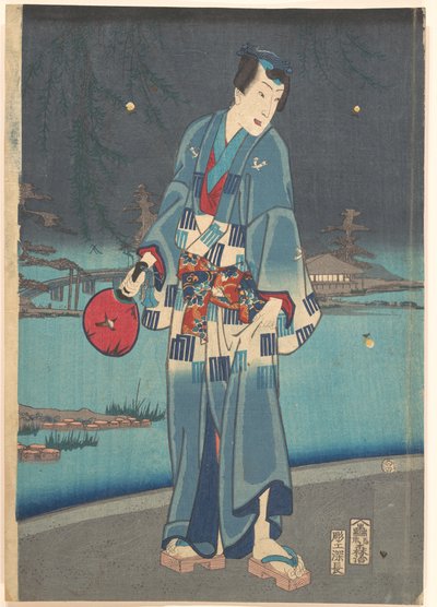 Moderne Genji - Het bekijken van vuurvliegjes (Imayō Genji Shiken Hotaru Asobi) door Toyohara Kunichika