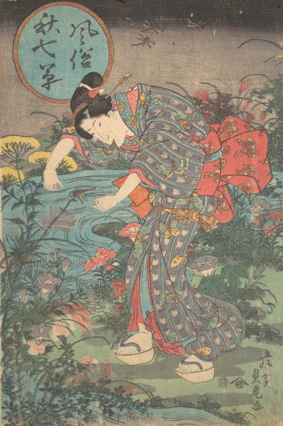Modieuze Zeven Herfstplanten Fuzoku aki nanakusa, eerste helft van de 19e eeuw door Toyohara Sadatora