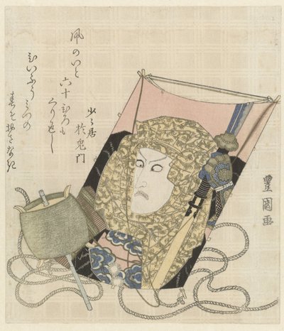 Een vlieger met een portret van een man met een sjaal door Toyokuni (II) , Utagawa