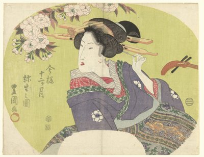 Courtisane en shamisen (De moderne twaalf maanden) door Toyokuni (II) , Utagawa