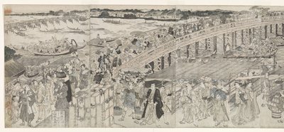 Genieten van de avondbries bij de Ryogoku-brug door Toyokuni (II) , Utagawa