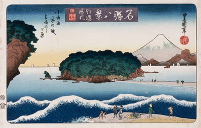Opklarend weer, Enoshima, uit de serie Acht uitzichten van beroemde plaatsen door Toyokuni II