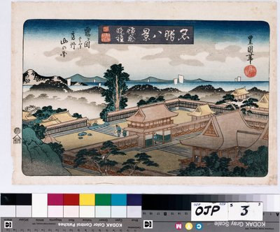 Avondbel, Kamakura, uit de serie Acht Uitzichten van Beroemde Plaatsen door Toyokuni II