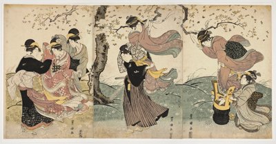 Japanse kunst: bloemen in de wind door Toyokuni Utagawa