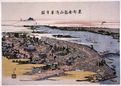 Kinryuzan Senso-ji Tempel in de Oostelijke Hoofdstad (Edo) ca. 1820 (houtsnede) door Toyota Hokkei