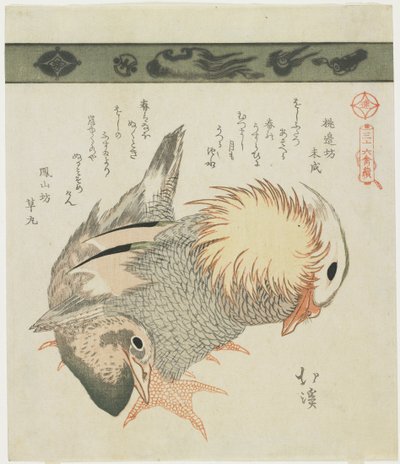 Mandarijneend en woerd, ca. 1830 door Toyota Hokkei