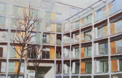 Een plek om te wonen 44, 2012 (olieverf op multiplex) door Trevor Burgess