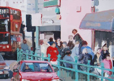 Druk trottoir, 2007 (olieverf op doek) door Trevor Burgess