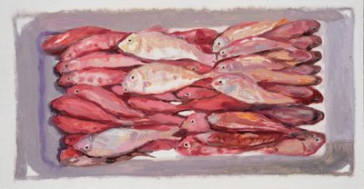 Viskrat 4 (Billingsgate, Londen), 2016 (olieverf op board) door Trevor Burgess