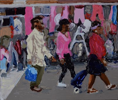 Markthandelaars (Deptford, Londen), 2018 (olieverf op board) door Trevor Burgess