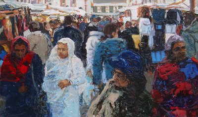 Winkelende marktlui (Ridley Road, Londen), 2011 (olieverf op doek) door Trevor Burgess