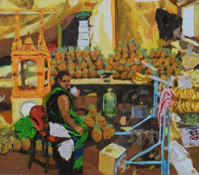 Ananas trilogie 2 (Mexico Stad), 2018 (olieverf op board) door Trevor Burgess