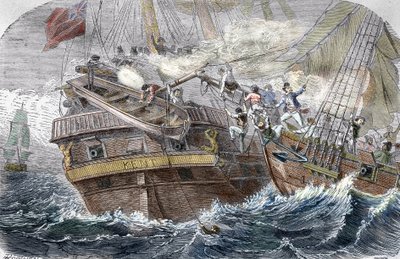 Verovering van de Kent door de Franse kaper Robert Surcouf (1773-1827) op het schip La Confidence op 7/10/1800 in de Golf van Bengalen door Trichon (after)