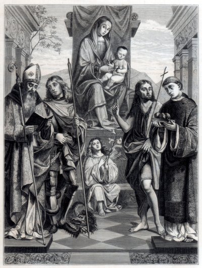 Madonna zittend op een Troon Omringd door Heiligen, c1494-1517 door Trichon