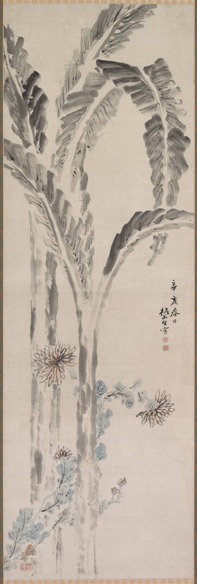 Bananenplant en Chrysant door Tsubaki Chinzan