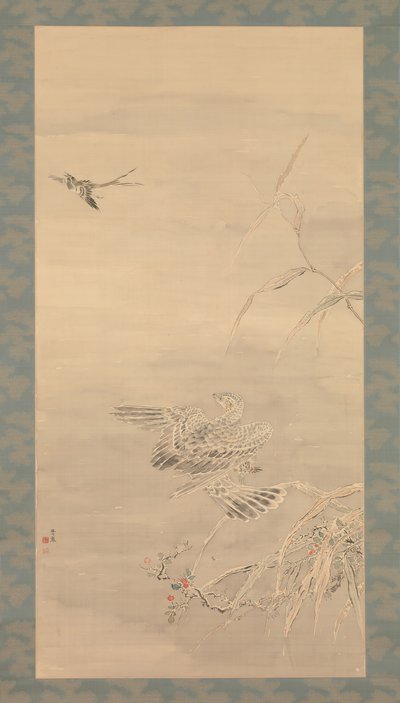 Havik grijpt een kleine vogel, 19e eeuw door Tsubaki Chinzan
