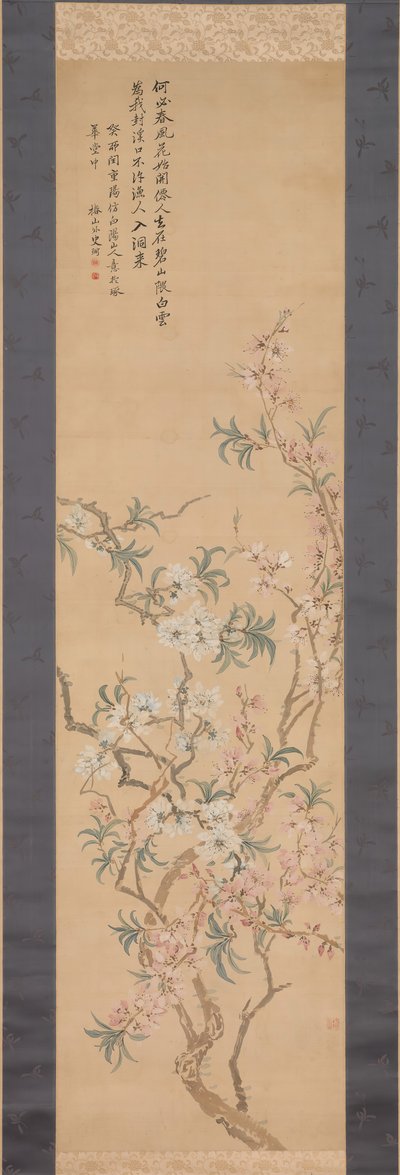Rode en Witte Perzikbloesems door Tsubaki Chinzan