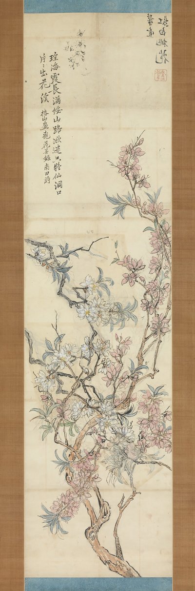 Rode en witte perzikbloesems, voorbereidende schets, 1843 door Tsubaki Chinzan