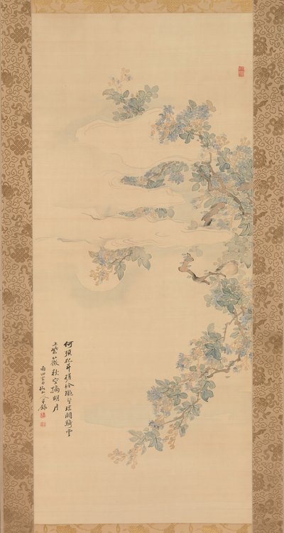 Kleine vogel op een crêpe mirte tak, 19e eeuw door Tsubaki Chinzan