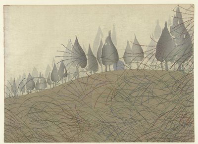 Landschap met maan door Tsuda Seifû