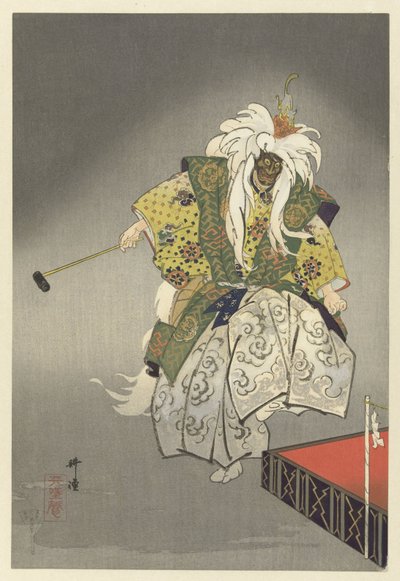 Acteurs in het Noh theaterstuk Kokaji door Tsukioka Kogyo