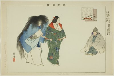 Kayoi Komachi, uit de serie "Afbeeldingen van No-uitvoeringen (Nogaku Zue)" door Tsukioka Kogyo