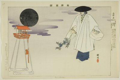 Miidera, uit de serie "Afbeeldingen van No-voorstellingen (Nogaku Zue)" door Tsukioka Kogyo