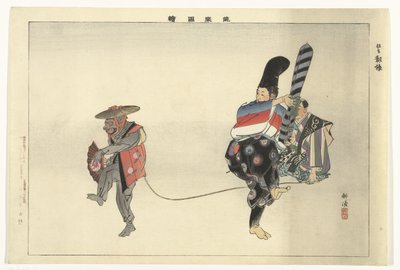 Scene uit het Noh theaterstuk Utsubozaru door Tsukioka Kogyo