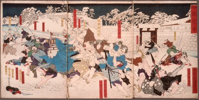 Gevallen bloesems in de sneeuw door Tsukioka Yoshitoshi