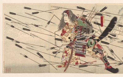 Ichikawa Danjuro IX als Kusunoki Masatsura bij de strijd van Shijonawate door Tsukioka Yoshitoshi