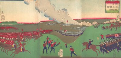 Illustratie van cavalerie, infanterie en terugtrekkende soldaten Kiheitai, hoheitai door Tsukioka Yoshitoshi