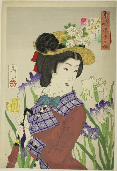 In de stemming voor een wandeling (Yuho ga shitaso), uit de serie "Tweeëndertig aspecten van vrouwen (Fuzoku sanjuniso)" door Tsukioka Yoshitoshi