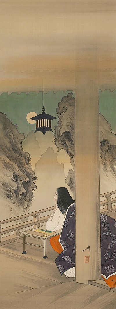 Murasaki Shikibu bij de Ishiyamadera-tempel, gebaseerd op de prent..., ca. 1892 door Tsukioka Yoshitoshi