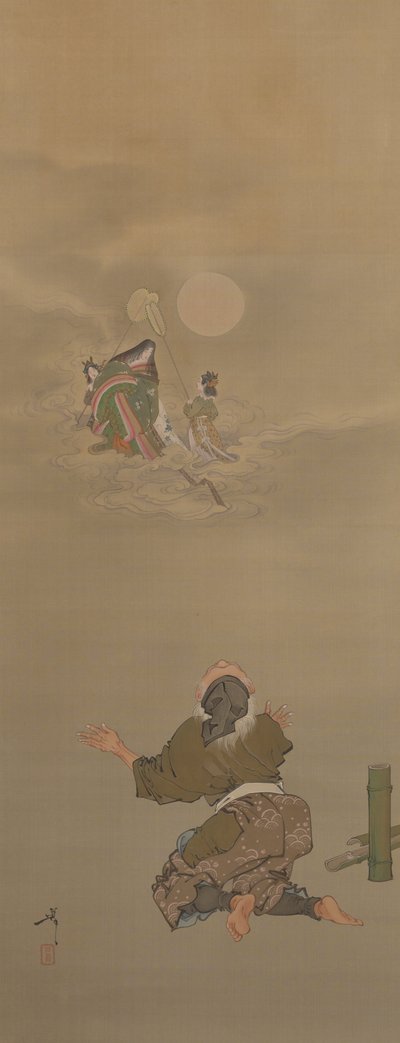 Teruggekeerd naar het Maanpaleis-Taketori (Bamboesnijder) uit de serie Twaalf Aspecten van de Maan door Tsukioka Yoshitoshi