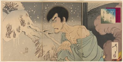 De Acteur Onoe Kikugoro V als de Priester Sogen (Yuki: Iwakura Sogen Onoe Baiko), uit de serie "Sneeuw, Maan en Bloemen (Setsugekka no uchi)" door Tsukioka Yoshitoshi