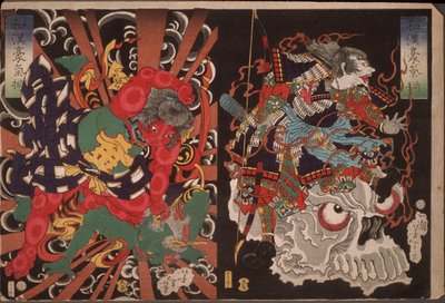 Krieger auf Schädel; Kintoki überwältigt einen Dämon door Tsukioka Yoshitoshi