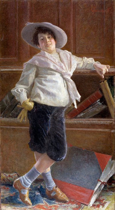 Portret van een glimlachende kleine jongen, gekleed in een matrozenblouse door Tullio Salvatore Quinzio