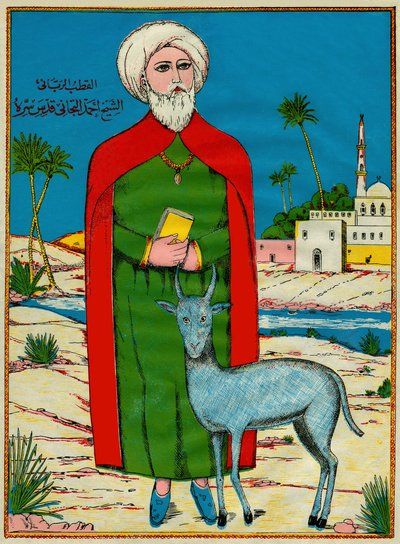 Sheikh Sidi Ahmed al-Tijani, oprichter van een soennitische jamfabriek Al-Tirania (Tijaniyya), in de 18e eeuw. Populaire beeldvorming, Tunesië. door Tunisian School