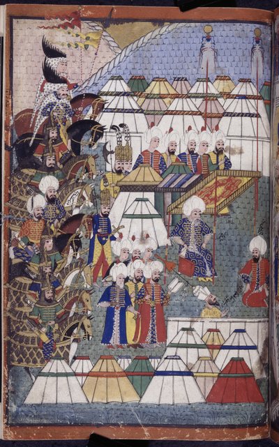 Add. 22011 f.199, Lala Mustafa Pasha in kamp na zijn overwinning bij Kars-Nusretname, uit 