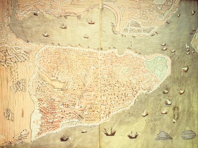 H 1523 fol.158v-159r Uitzicht op Istanbul en de Bosporus, uit de 