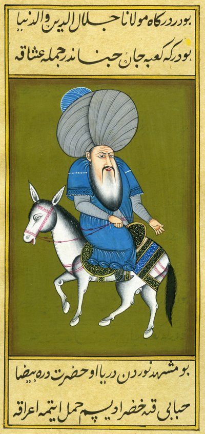 Nasreddin Hodja rijdt achterstevoren op zijn paard door Turkish School