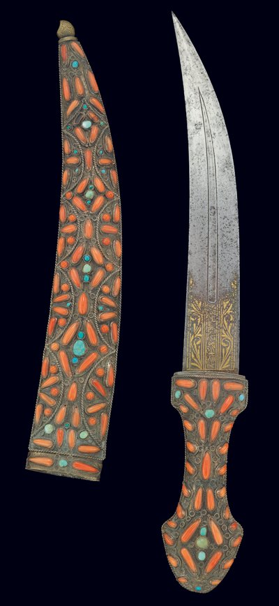 Ottomaanse dolk, eerste helft van de 18e eeuw (goud damasceen, koraal & turquoise) door Turkish School