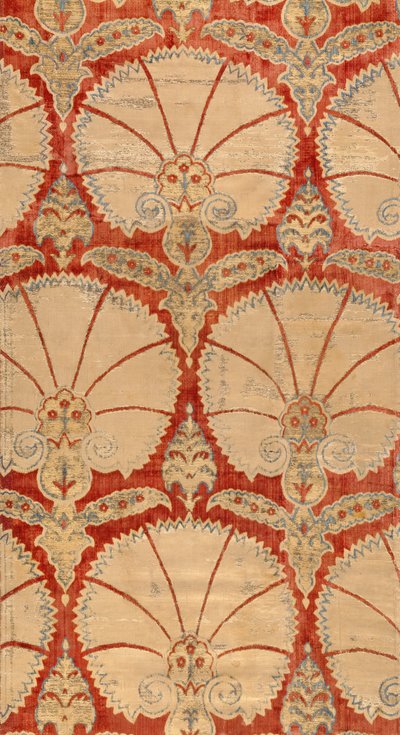 Paneel van rood gesneden fluweel met anjerpalmetten in goud en zilver door Turkish School
