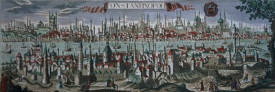 Panoramisch uitzicht op Constantinopel, eind 18e eeuw door Turkish School