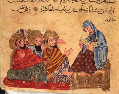 Socrates debatteert over filosofie met zijn volgelingen, Turkije, Arabisch manuscript door Turkish School