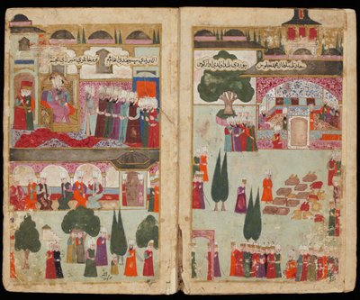 Kroning van Mehmed III in het Topkapi-paleis in 1595 Uit Manuscript Mehmed III