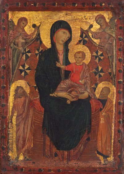 Madonna en Kind met Sint Jan de Doper, Sint Petrus en Twee Engelen door Tuscan 13th Century