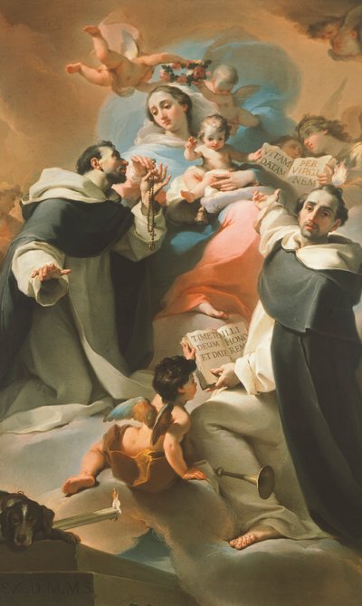 Onze Lieve Vrouw van de Rozenkrans met Kind, St. Dominicus en St. Vincent Ferrer, circa 1773, door Ubaldo Gandolfi (1728-1781) door Ubaldo Gandolfi